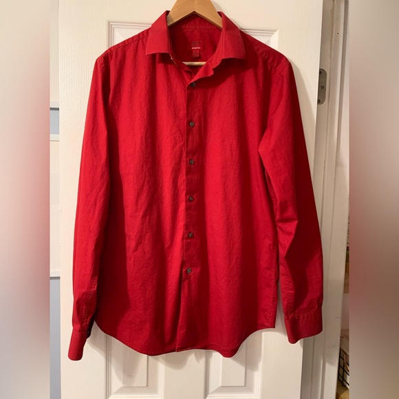 Alfani Other - Mens red dress shirt button down long sleeve formal medium slim fit stretch